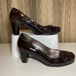 Ecco Hanna Button Pump Heel Women's 6.5 Marbled Brown Brindle Patent Round Toe